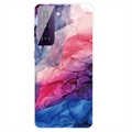 Marmerpatroon Gegalvaniseerd IMD Samsung Galaxy S21 FE 5G TPU Hoesje - Blauw / Roze