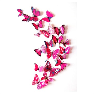 3D Decoratieve DIY Vlinders Muursticker Set Roze
