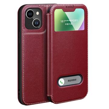 Dual View iPhone 14 Plus Flip Leren Hoesje - Wijnrood