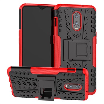 Anti-Slip OnePlus 6T Hybrid Case met Standaard Rood-Zwart