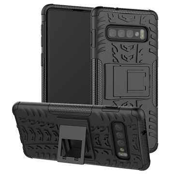 Anti-Slip Samsung Galaxy S10+ Hybrid Case met Standaard Zwart