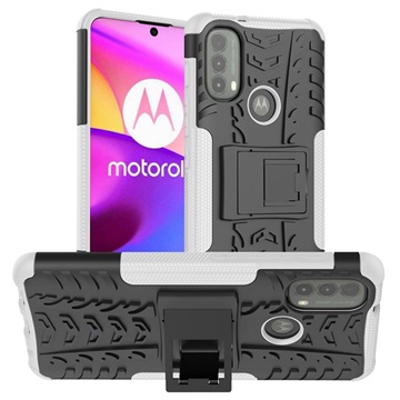 Antislip Motorola Moto E20-E30-E40 Hybride Hoesje met Standaard Wit-Zwart