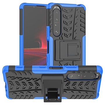 Antislip Sony Xperia 1 III Hybrid Case met Standaard Blauw-Zwart