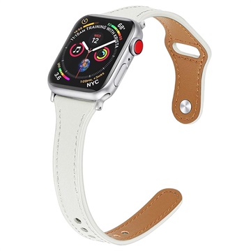 Apple Watch Ultra 2/Ultra/9/8/SE (2022)/7/SE/6/5/4/3/2/1 Premium Leren Band - 45mm/44mm/42mm - Wit
