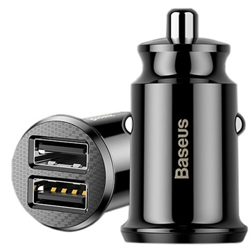 Baseus Grain Mini Smart Dubbele USB Autolader 3.1A Zwart