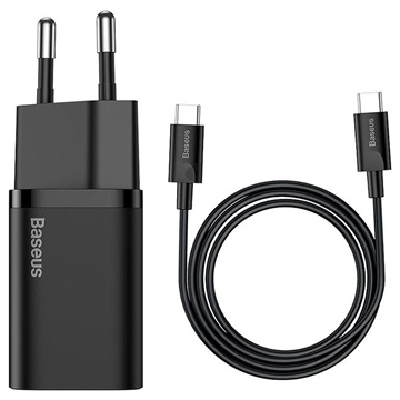Baseus Super Si Snellader en USB-C-USB-C Kabel 25W (Geopende verpakking Bevredigend) Zwart
