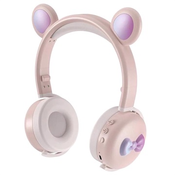 Bear Ear Bluetooth Koptelefoon BK7 met LED Roze
