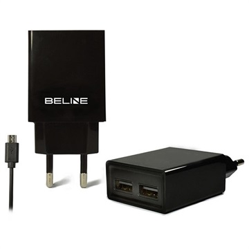 Beline Universele Dual-Port Oplader & MicroUSB Kabel Zwart