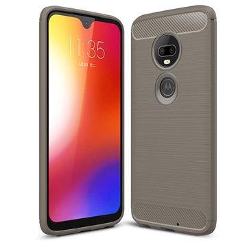 Motorola Moto G7 Geborsteld Tpu Case Koolstofvezel Grijs huismerk kopen in de aanbieding
