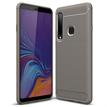 Samsung Galaxy A9 2018 Geborsteld Tpu Case Koolstofvezel Grijs huismerk kopen in de aanbieding