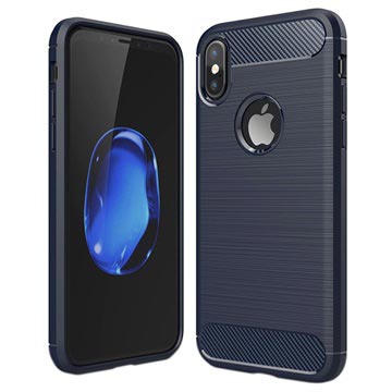 iPhone 8 Brushed TPU Case Carbon Fiber Donkerblauw