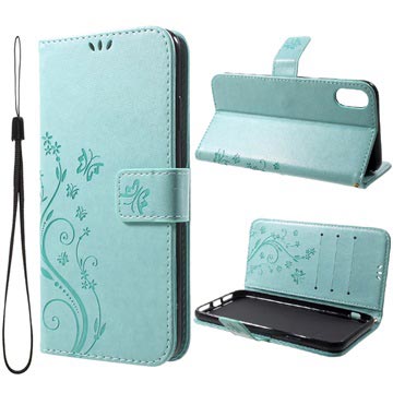 Butterfly Series iPhone XS Plus Wallet Hoesje Cyan