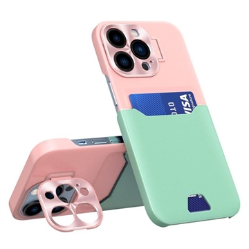 CamStand iPhone 14 Pro Cover met Creditcardvak Roze-Mintgroen