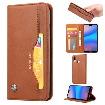 Card Set Series Huawei P30 Lite Wallet Case Bruin huismerk kopen in de aanbieding