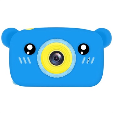 Cartoon HD Camera voor Kinderen met 3 Spellen 12MP Beer-Blauw