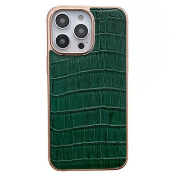 Crocodile Series iPhone 14 Pro Max Leren Gecoate Case Groente