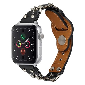 Apple Watch Series 9/8/SE (2022)/7/SE/6/5/4/3/2/1 Leren Band met Ketting - 41 mm/40 mm/38 mm - Zwart