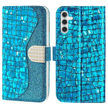 Croco Bling Series Samsung Galaxy A14 Portemonnee Hoesje Blauw