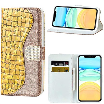 Croco Bling Series iPhone 13 Wallet Case Goud