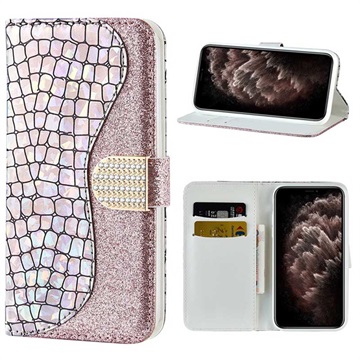 Croco Bling Series iPhone 12 Pro Max Wallet Case Rose Gold