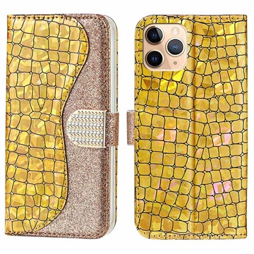 Croco Bling Series iPhone 13 Pro Wallet Case Goud