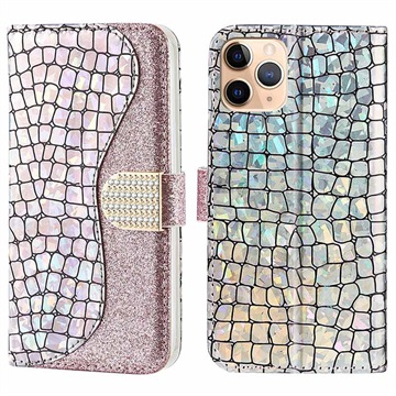 Croco Bling Series iPhone 13 Pro Wallet Case Rose Gold