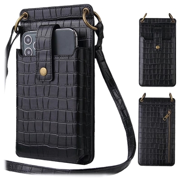 Crocodile Pattern Smartphone Crossbody Tas met Make-upspiegel Zwart