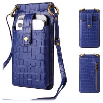 Crocodile Pattern Smartphone Crossbody Tas met Make-upspiegel Blauw
