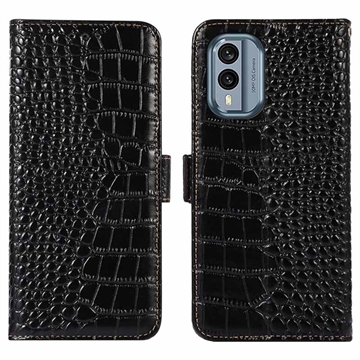Crocodile Nokia X30 Wallet Leren Hoesje met RFID Zwart