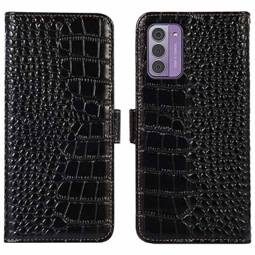 Nokia G42 Crocodile Series Wallet Leren Hoesje met RFID Zwart