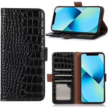 Crocodile Series Nokia C21 Plus Wallet Leren Hoesje met RFID Zwart