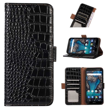 Crocodile Series Nokia G22 Wallet Leren Hoesje met RFID Zwart