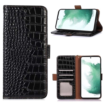 Crocodile Samsung Galaxy A14 Wallet Leren Hoesje met RFID Zwart