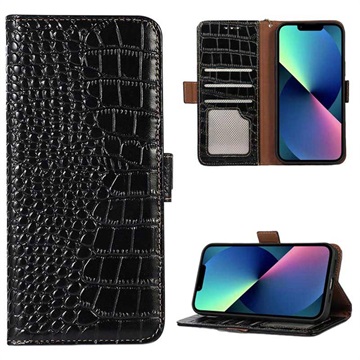 Crocodile Series iPhone 13 Wallet Leren Hoesje met RFID Zwart