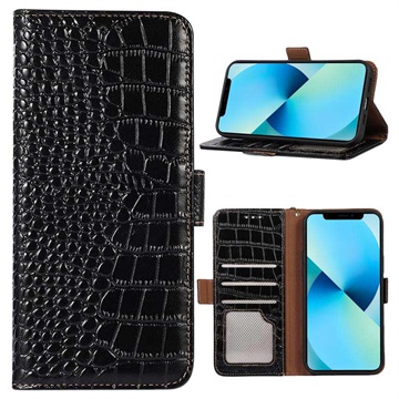 Crocodile Series iPhone 14 Wallet Leren Hoesje met RFID Zwart