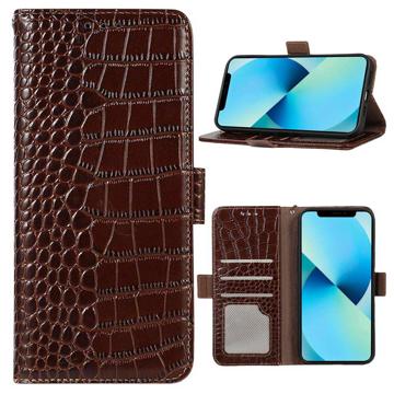 Crocodile Series iPhone 14 Wallet Leren Hoesje met RFID Bruin