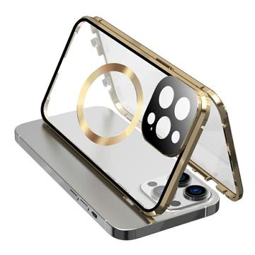 Dubbelzijdig beschermhoesje van gehard glas + magnetisch metalen frame tegen vallen voor iPhone 15 C