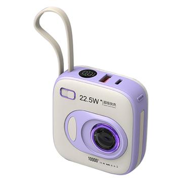 E52 10000mAh Mini Cabled Power Bank Camera-vorm draagbare telefoon oplader externe batterij paars