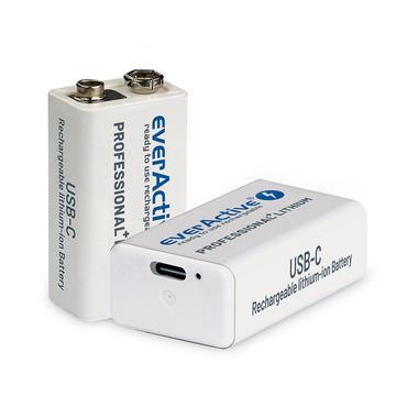 EverActive Professional+ Lithium USB-C oplaadbare 9V batterij 550mAh