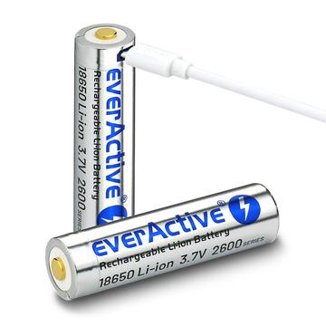 EverActive Silver+ Lithium MicroUSB oplaadbare 18650 batterij 2600mAh