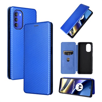 Motorola Moto G51 5G Flip Case Koolstofvezel Blauw