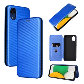 Samsung Galaxy A03 Core Flip Case Koolstofvezel Blauw
