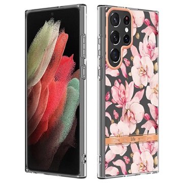 Flower Series Samsung Galaxy S22 Ultra 5G TPU Case Roze Gardenia