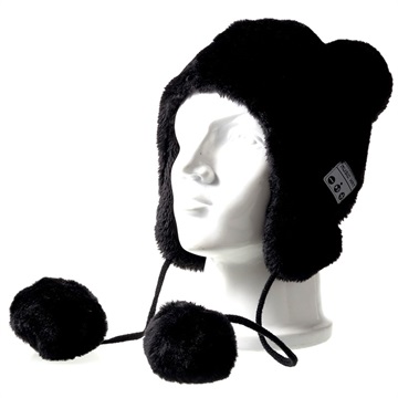 Fluffy Beanie Hat Bluetooth Headset Zwart