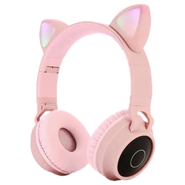 Opvouwbare Bluetooth Cat Ear-hoofdtelefoon voor kinderen roze