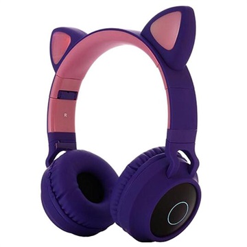 Opvouwbare Bluetooth Cat Ear-hoofdtelefoon voor kinderen Paars