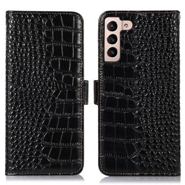 Crocodile Series Samsung Galaxy S23 5G Wallet Leren Hoesje met RFID Zwart