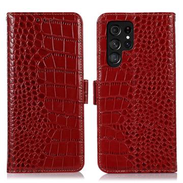 Crocodile Series Samsung Galaxy S23 Ultra 5G Wallet Leren Hoesje met RFID Rood