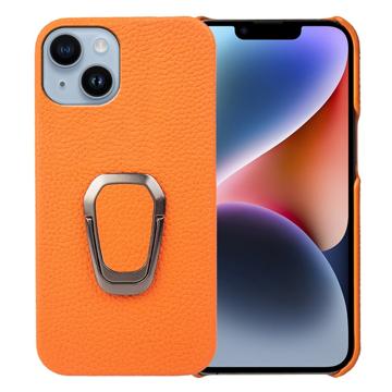 iPhone 14 Leren Gecoate Case met Ringhouder Oranje