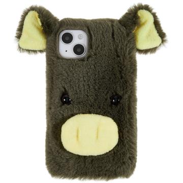Fluffy Plush iPhone 14 Plus Hybrid Case Groen Varken